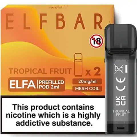 Elf Bar ELFA Pre-Filled Pods Tropical Fruit On White Background