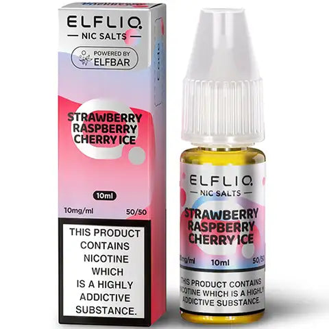 Elfliq strawberry raspberry cherry ice 10ml bottle on white background