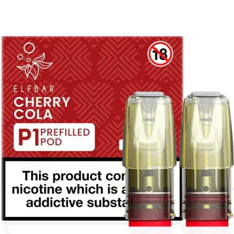 Elf Bar Mate P1 Prefilled Pods (2 Pods) Cherry Cola On White Background