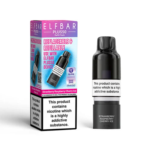 Elf Bar Plus 50 Prefilled Replacement Pods Strawberry Rasperry Cherry Ice