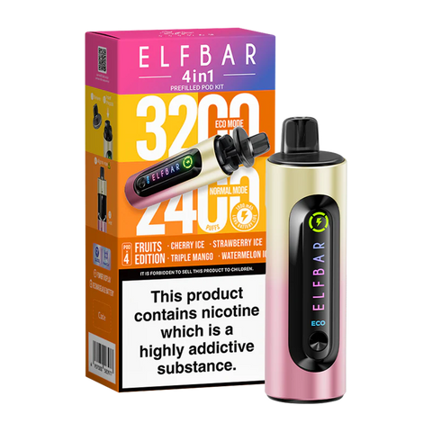 elfbar 4in1 pod vape fruits edition on black background