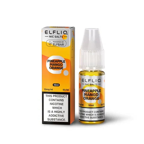 elfliq nic salts pineapple mango orange on white background