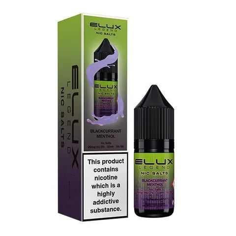 elux legend 10ml nic salts blackcurrant menthol on white background