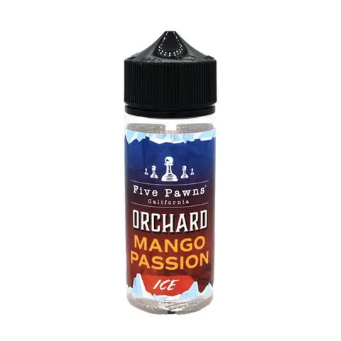 five pawns orchard blends mango passion ice on white background