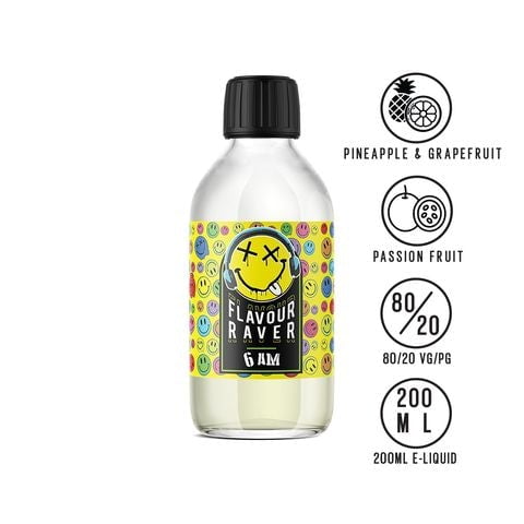 Flavour Raver 200ml Shortfill E-Liquid 6am On White Background