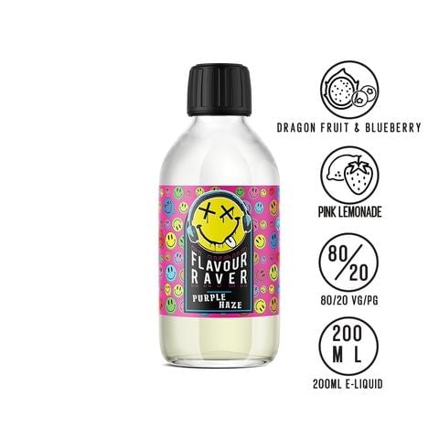 Flavour Raver 200ml Shortfill E-Liquid Purple Haze On White Background