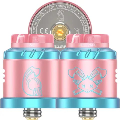 Hellvape Dead Rabbit Solo RDA 6th Anniversary Edition Pink Blue On White Background