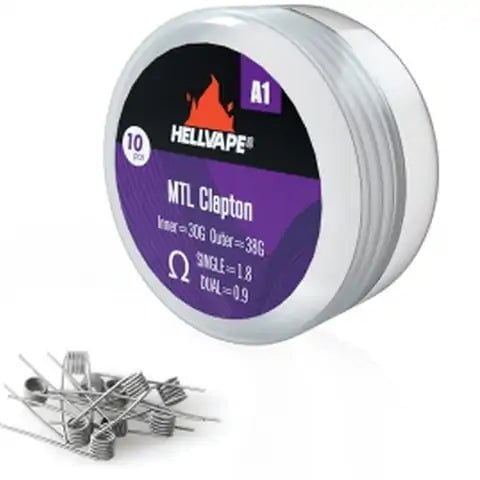Hellvape Special Blended Wire Premade Coils 10pcs KA1 MTL Clapton 1.8ohm On White Background