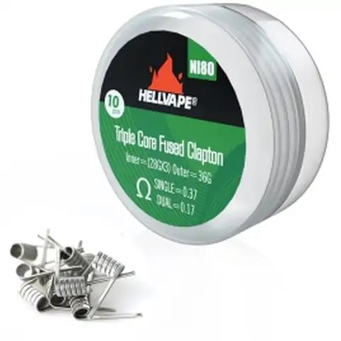 Hellvape Special Blended Wire Premade Coils 10pcs Ni80 Triple Core Fused Clapton 0.37ohm On White Background