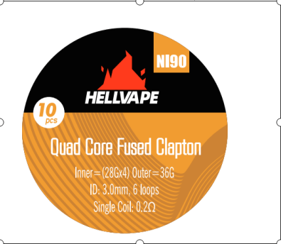 Hellvape Special Blended Wire Premade Coils 10pcs Ni90 Quad Core Fused Clapton 0.2ohm On White Background