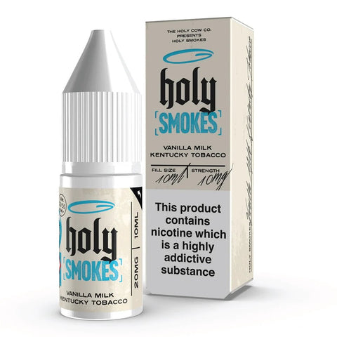 Holy Smokes Nic Salt E-Liquids Vanilla Milk Kentucky Tobacco / 10mg On White Background