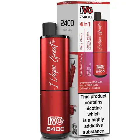 ivg 2400 disposable vape cherry edition on white background