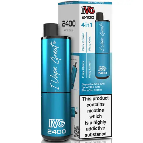 ivg 2400 disposable vape fizzy edition on white background