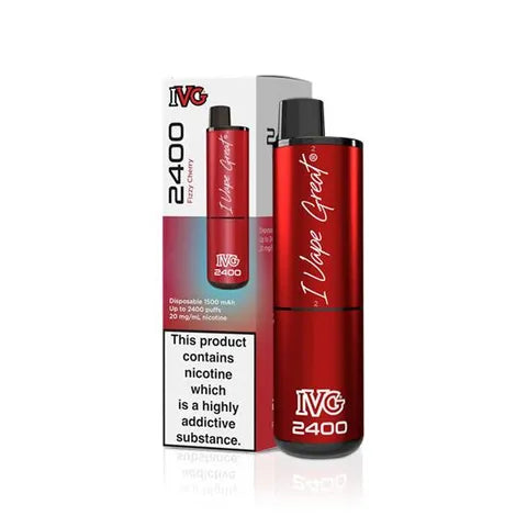 ivg 2400 disposable vape fizzy cherry on white background
