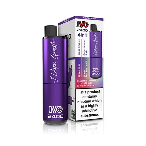 ivg 2400 disposable vape grape edition on white background