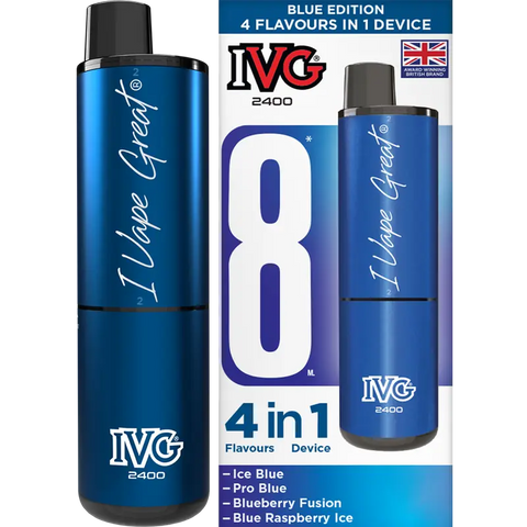 IVG 2400 Prefilled Vape Pod Kit – Blue Edition packaging and device