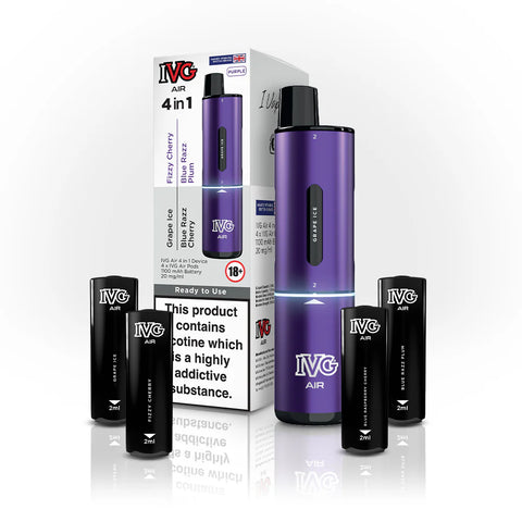 ivg air 4 in 1 pod vape kit purple on white background