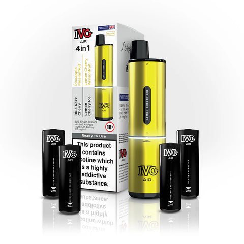 ivg air 4 in 1 pod vape kit yellow on white background