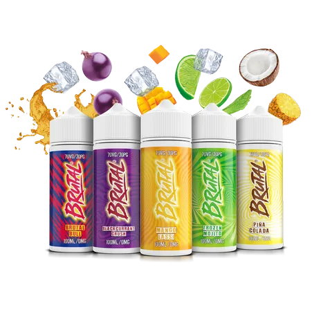 just juice brutal drinks 100ml promo on black background