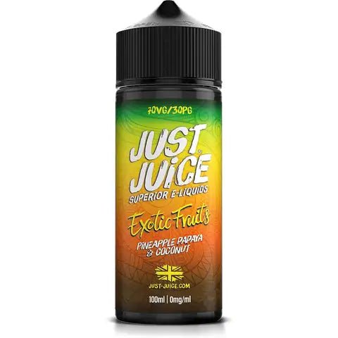 Just Juice Exotic Fruits 100ml Shortfill E-Liquid Pineapple Papaya & Coconut On White Background