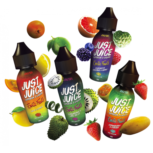 Just Juice Exotic Fruits 50ml Shortfill E-Liquids On White Background