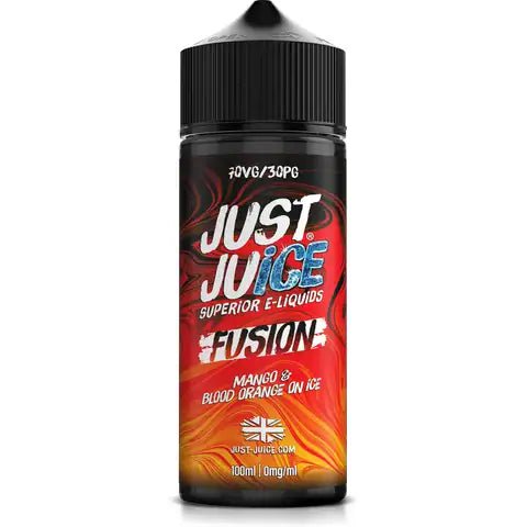 Just Juice Fusion 100ml Shortfill E-Liquid Mango & Blood Orange On Ice On White Background