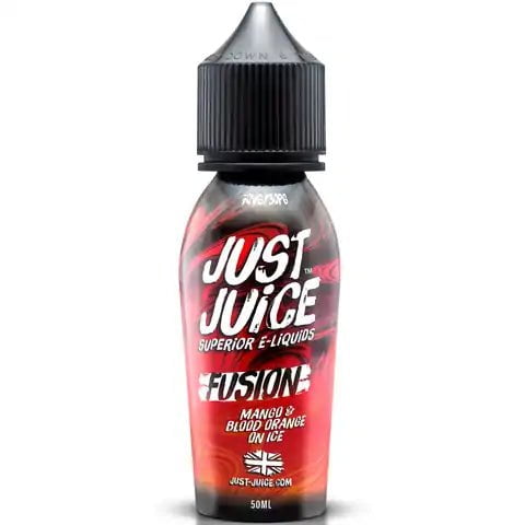 Just Juice Fusion Range E-Liquid 50ml Shortfill Mango & Blood Orange on Ice On White Background