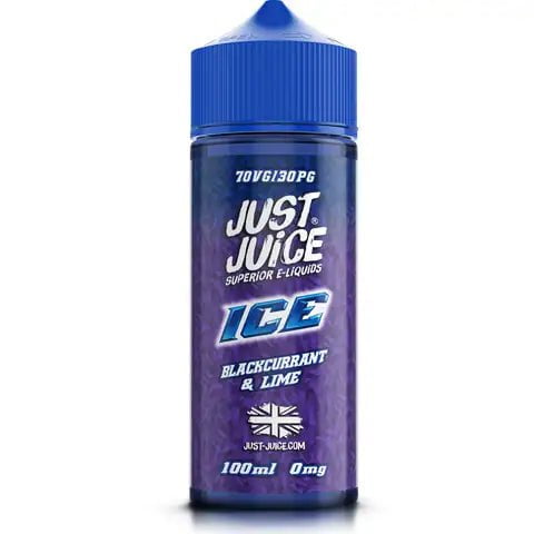 Just Juice ICE 100ml Shortfill E-Liquids Blackcurrant & Lime On White Background