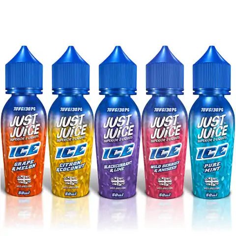 Just Juice ICE 50ml Shortfill E-Liquids On White Background
