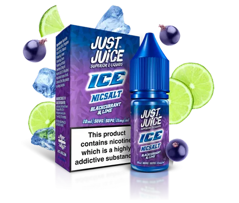 Just Juice ICE Nic Salt E-Liquids 11mg / Blackcurrant & Lime On White Background