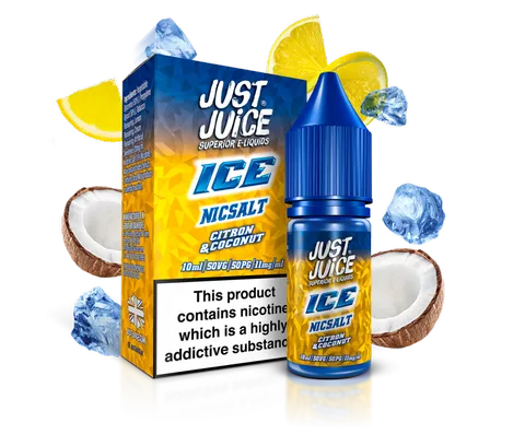 Just Juice ICE Nic Salt E-Liquids 11mg / Citron & Coconut On White Background