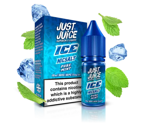 Just Juice ICE Nic Salt E-Liquids 11mg / Pure Mint On White Background