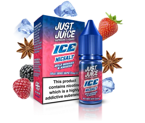 Just Juice ICE Nic Salt E-Liquids 11mg / Wild Berries & Aniseed On White Background