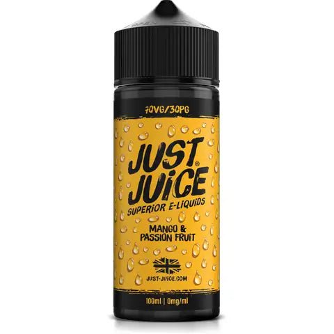 Just Juice Iconic 100ml Shortfill E-Liquid Mango & Passionfruit On White Background