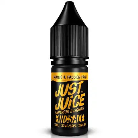 Just Juice Iconic Range E-liquid Nic Salts Mango & Passion Fruit / 11mg On White Background