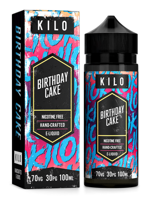 Kilo V2 E-Liquids 100ml Shortfill Range Birthday Cake On White Background