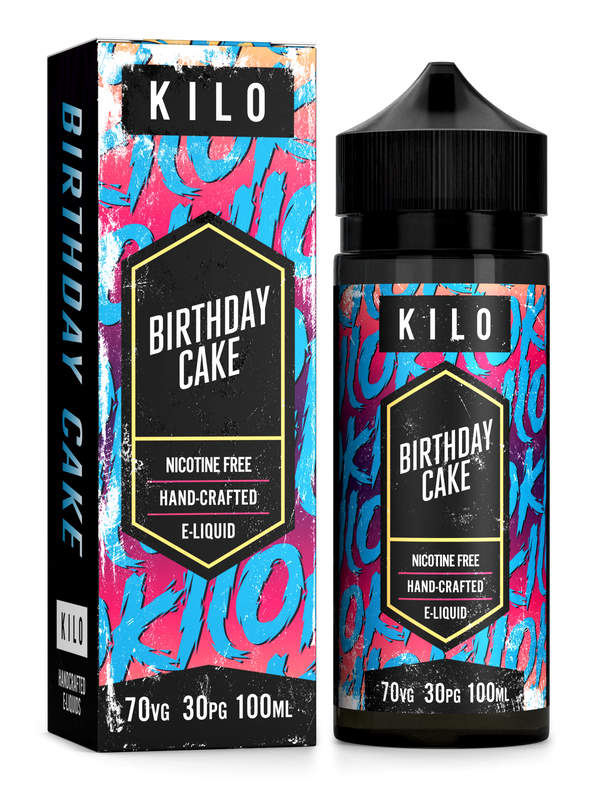 Kilo V2 E-Liquids 100ml Shortfill Range Birthday Cake On White Background
