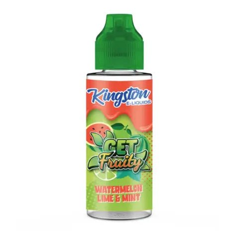 Kingston Get Fruity 100ml Shortfill E-Liquids Watermelon Lime & Mint On White Background