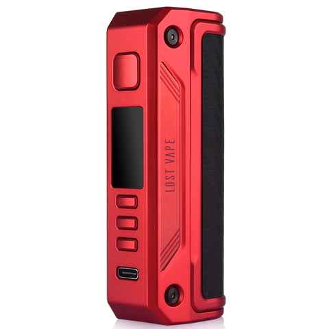 Lost Vape Thelema Solo 100w Mod Matt Red Carbon Fiber On White Background