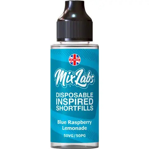 Mix Labs 100ml Disposable Inspired Shortfill E-Liquid Blue Raspberry Lemonade On White Background