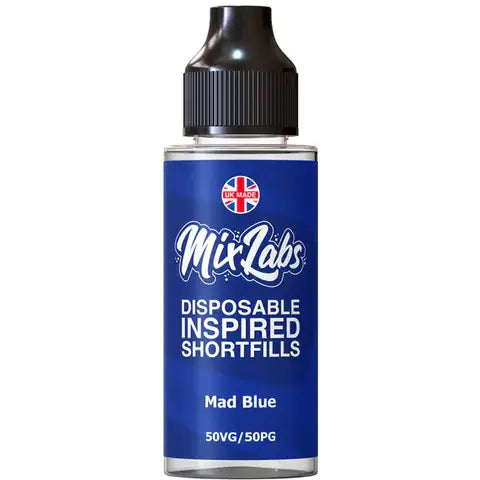 Mix Labs 100ml Disposable Inspired Shortfill E-Liquid Mad Blue On White Background