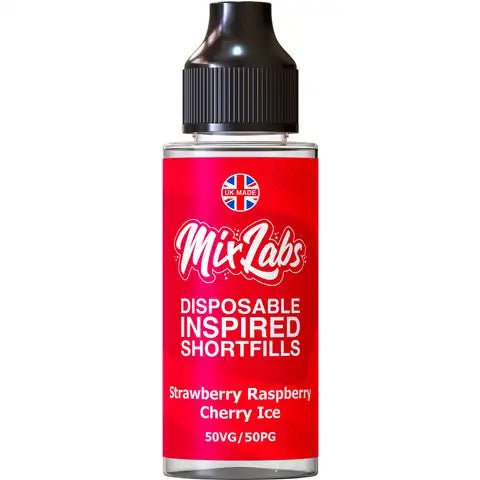 Mix Labs 100ml Disposable Inspired Shortfill E-Liquid Strawberry Raspberry Cherry Ice On White Background
