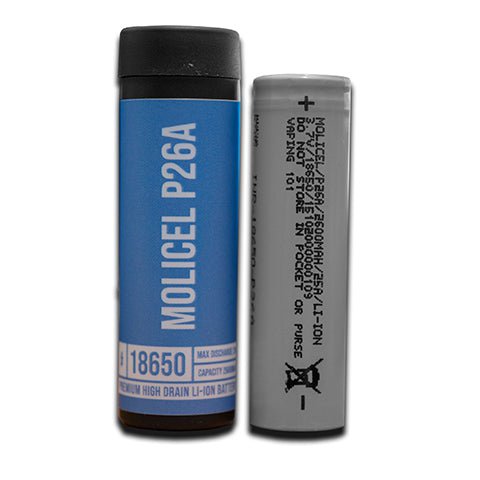 Molicel P26A 18650 25A 2600mAh Battery On White Background