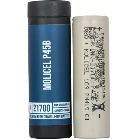 Molicel P45B 21700 45A 4500mAh Battery On White Background