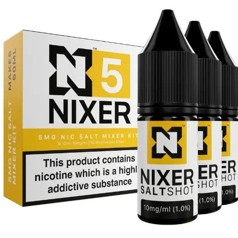 nixer 5mg nic salt shot 3 pack kit on white background