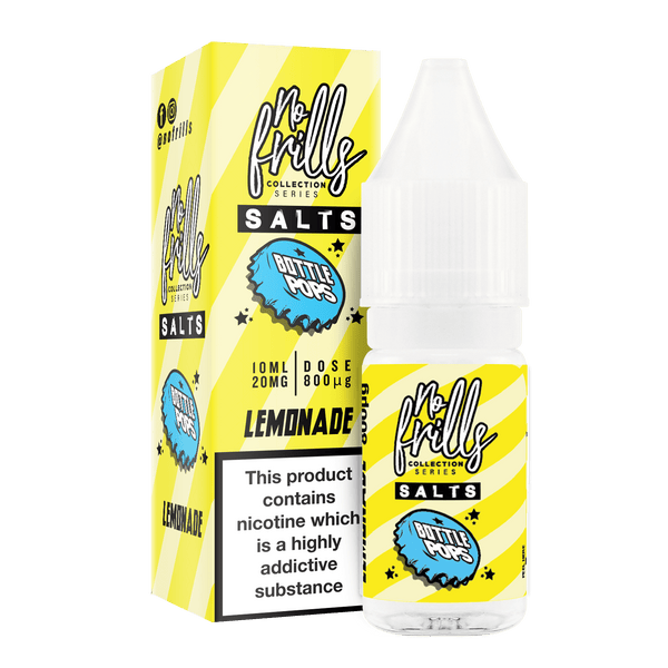 No Frills Bottle Pops 10ml Nic Salt E-Liquid 10mg / Lemonade On White Background