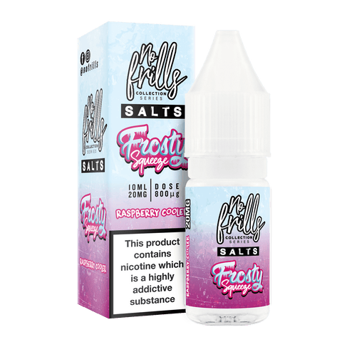 No Frills Frosty Squeeze 10ml Nic Salt E-Liquid 10mg / Raspberry Cooler On White Background