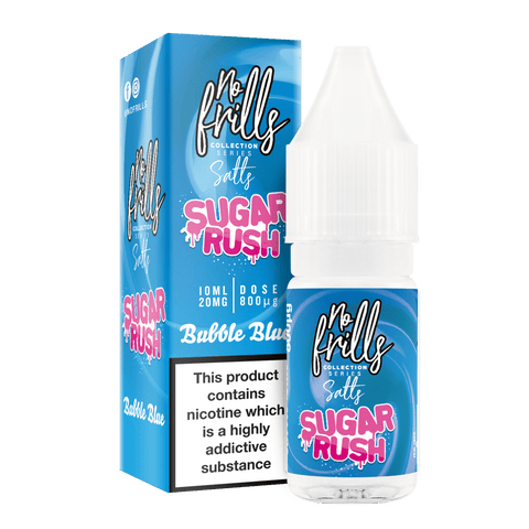 No Frills Sugar Rush 10ml Nic Salt E-Liquid 10mg / Bubble Blue On White Background