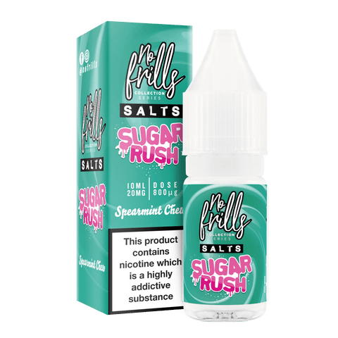 No Frills Sugar Rush 10ml Nic Salt E-Liquid 10mg / Spearmint Chew On White Background