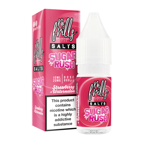 No Frills Sugar Rush 10ml Nic Salt E-Liquid 10mg / Strawberry Watermelon On White Background